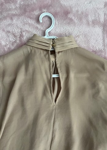 Bej Midi Bluz, Uzun Kollu, Drapeli - Görsel 2