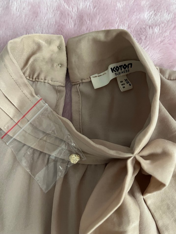 Bej Midi Bluz, Uzun Kollu, Drapeli - Görsel 3