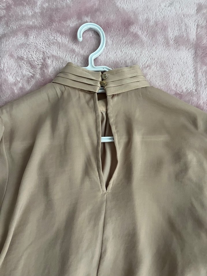 Bej Midi Bluz, Uzun Kollu, Drapeli - Görsel 2