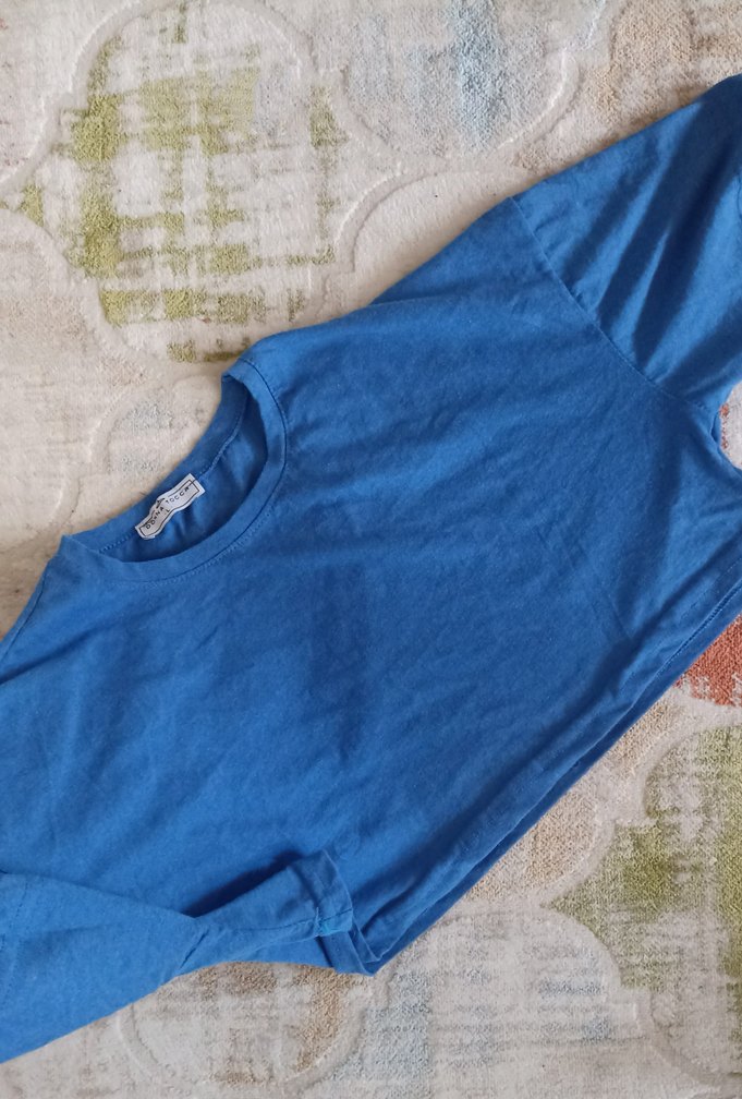 Mavi Keten Hamile Tişörtü, Kısa Kollu, Salaş - Görsel 2