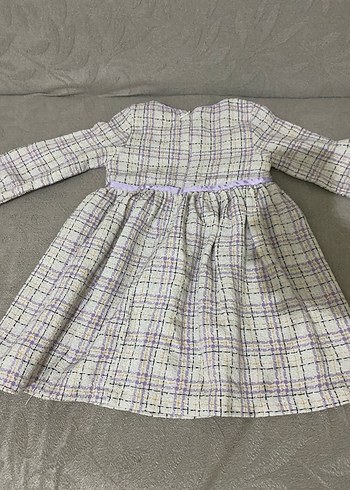 Uzun Kollu Düğmeli Mor Kız Elbisesi - Görsel 2