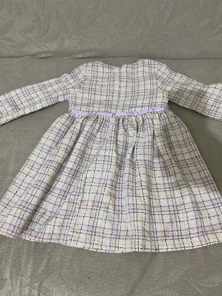 Uzun Kollu Düğmeli Mor Kız Elbisesi - Görsel 2