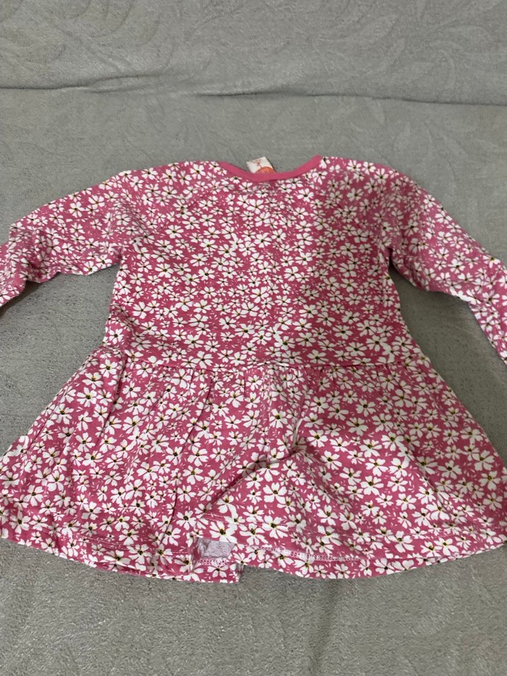 Kız Çocuk Pembe Çiçekli Uzun Kollu Elbise - Görsel 2