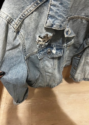 Gri Kadın Denim Ceket Düğmeli Salaş Kesim - Görsel 2