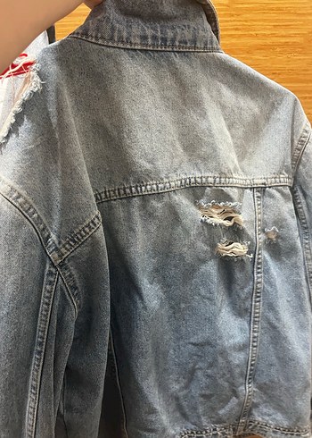 Gri Kadın Denim Ceket Düğmeli Salaş Kesim - Görsel 3