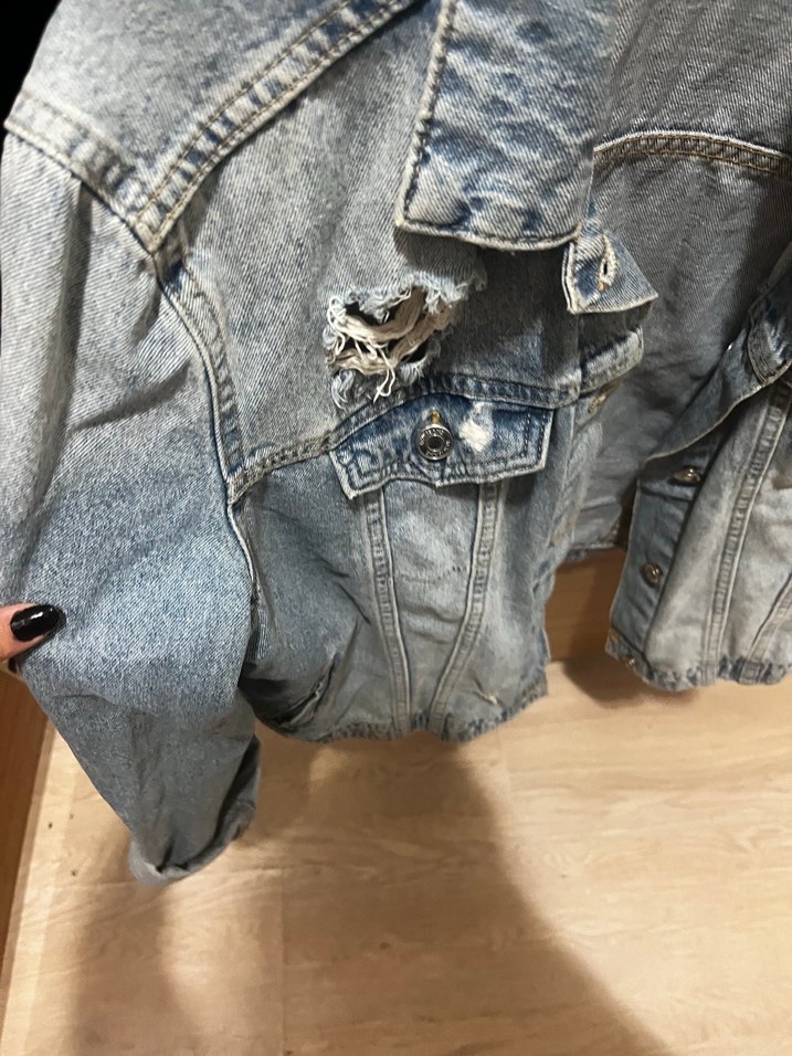 Gri Kadın Denim Ceket Düğmeli Salaş Kesim - Görsel 2