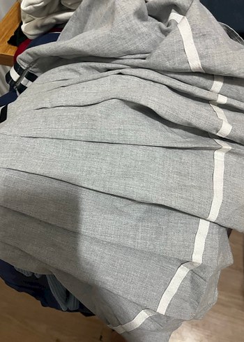 Gri Pliseli Midi Keten Etek - Görsel 3