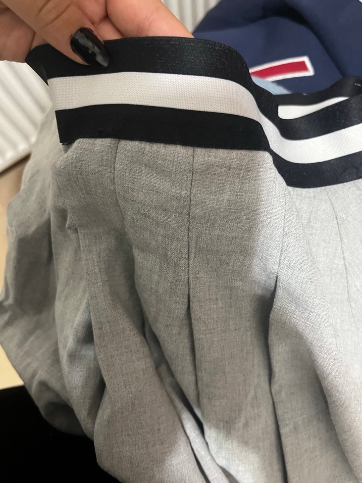 Gri Pliseli Midi Keten Etek - Görsel 4