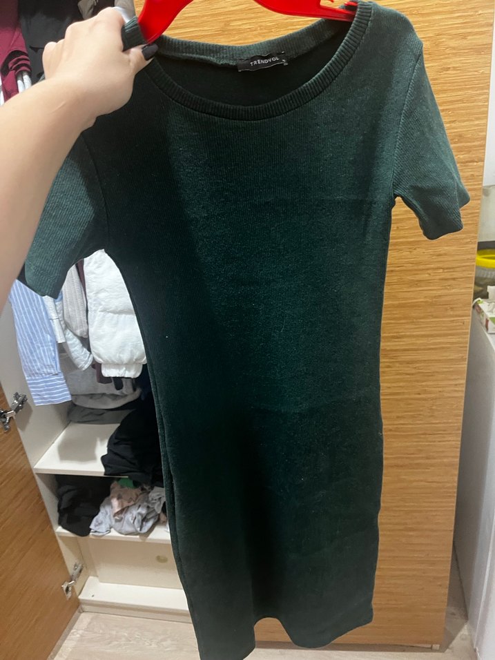 Yeşil Kadın Fitilli  elbise mini - Görsel 2