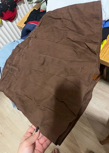 Kahverengi mini şort etek - Görsel 2