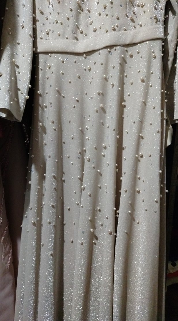 İnci İşlemeli Uzun Kollu Abiye Elbise - Görsel 3