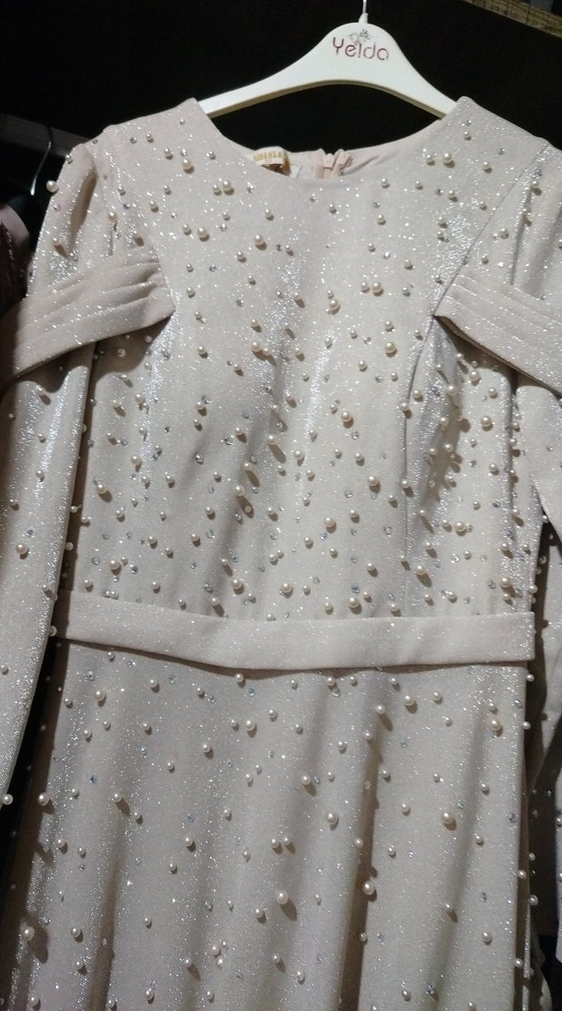 İnci İşlemeli Uzun Kollu Abiye Elbise - Görsel 2