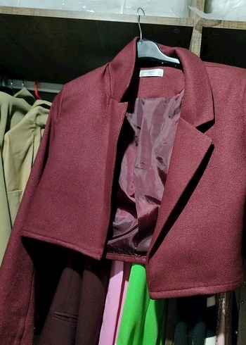Bordo Mini Kısa Kesim Kadın Blazer Ceket - Görsel 3