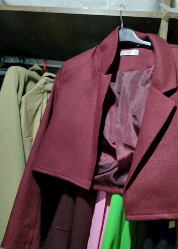 Bordo Mini Kısa Kesim Kadın Blazer Ceket - Görsel 2