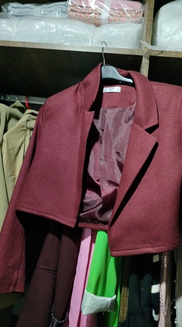 Bordo Mini Kısa Kesim Kadın Blazer Ceket - Görsel 3
