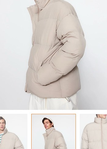 Bej Pamuklu Rahat Kesim Erkek Mont - Görsel 3