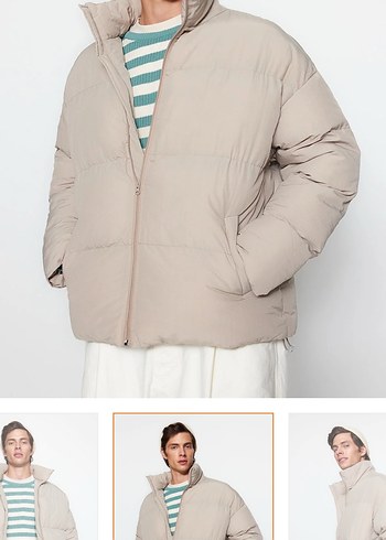 Bej Pamuklu Rahat Kesim Erkek Mont - Görsel 2