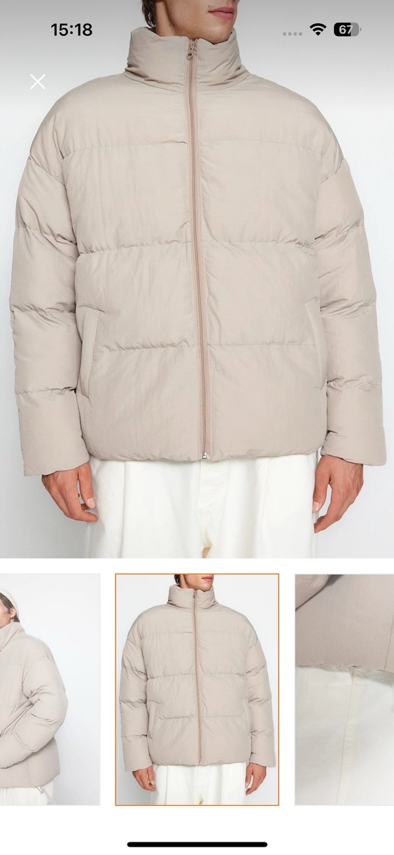 Bej Pamuklu Rahat Kesim Erkek Mont - Görsel 4