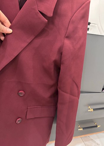 Bordo Düğmeli Kadın Blazer Ceket - Görsel 5