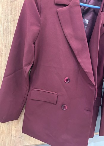 Bordo Düğmeli Kadın Blazer Ceket - Görsel 4