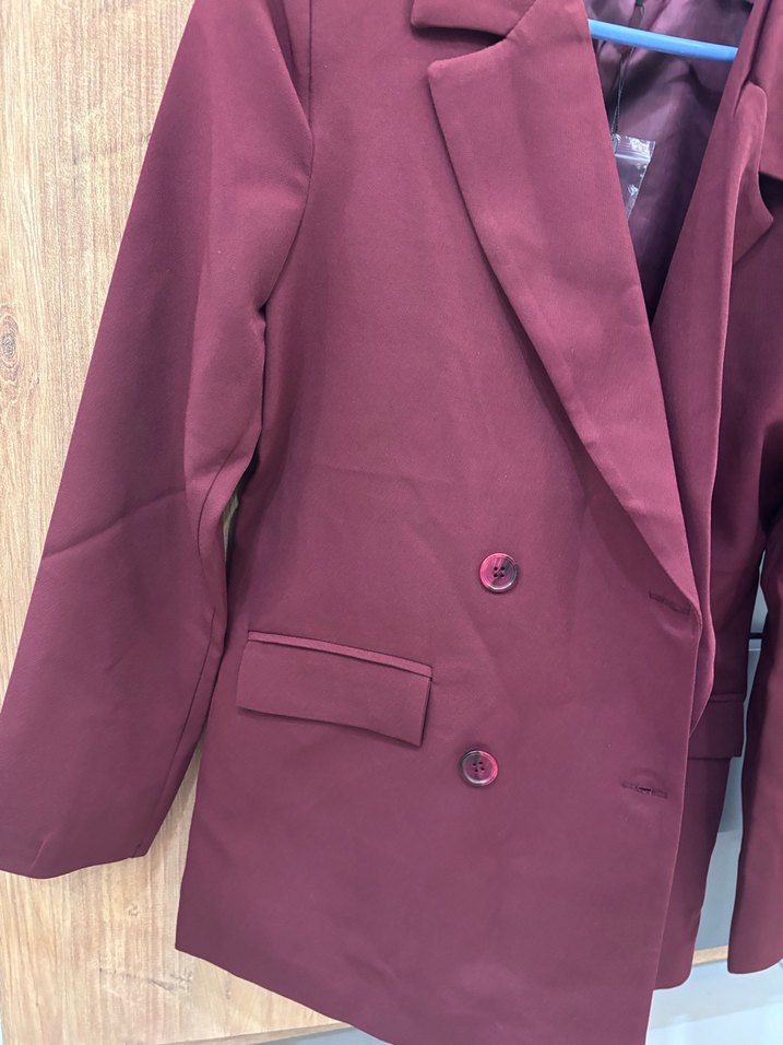 Bordo Düğmeli Kadın Blazer Ceket - Görsel 4