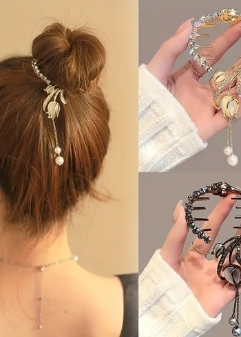 Altın Renkli Taşlı Metal Saç Tokası - Görsel 3