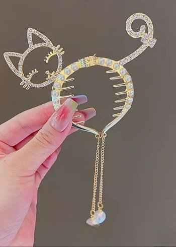 TAŞLI ALTIN Renkli KEDİ Tasarımlı SAÇ TOKASI - Görsel 2