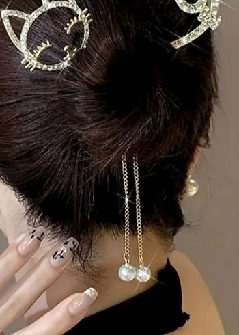 TAŞLI ALTIN Renkli KEDİ Tasarımlı SAÇ TOKASI - Görsel 5