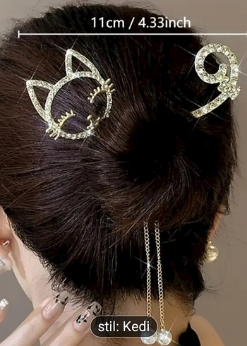 TAŞLI ALTIN Renkli KEDİ Tasarımlı SAÇ TOKASI - Görsel 4