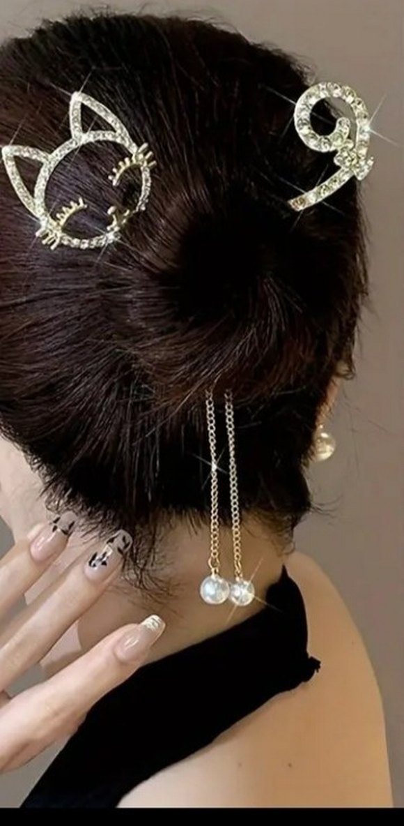 TAŞLI ALTIN Renkli KEDİ Tasarımlı SAÇ TOKASI - Görsel 5