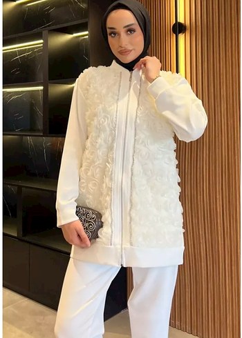 GÜL Kabartmalı TAŞLI SWEAT İKİLİ TAKIM - Görsel 2