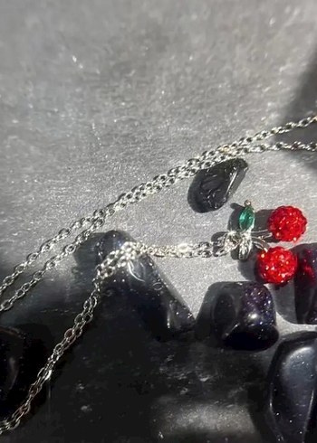 Kırmızı Zirkonyum Taşlı Gümüş Kiraz Kolye - Görsel 2