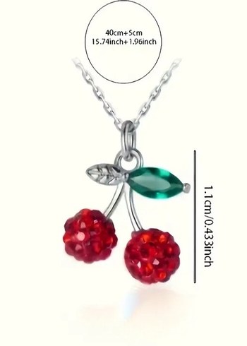 Kırmızı Zirkonyum Taşlı Gümüş Kiraz Kolye - Görsel 4