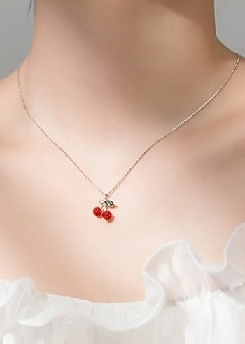 Kırmızı Zirkonyum Taşlı Gümüş Kiraz Kolye - Görsel 5