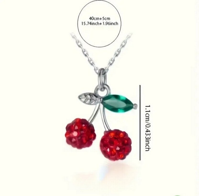 Kırmızı Zirkonyum Taşlı Gümüş Kiraz Kolye - Görsel 4