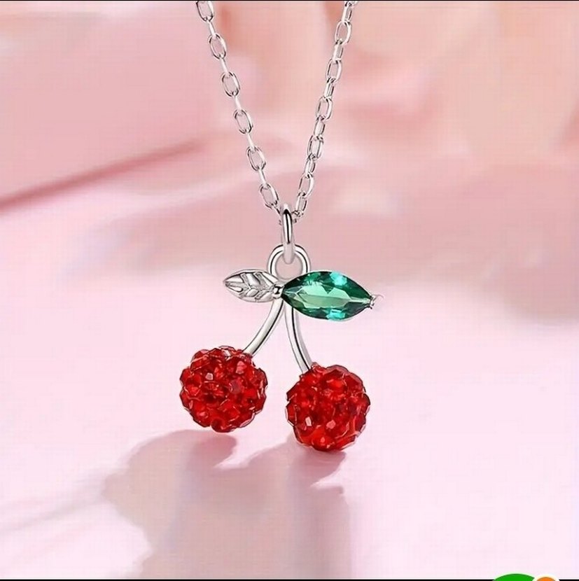 Kırmızı Zirkonyum Taşlı Gümüş Kiraz Kolye - Görsel 3