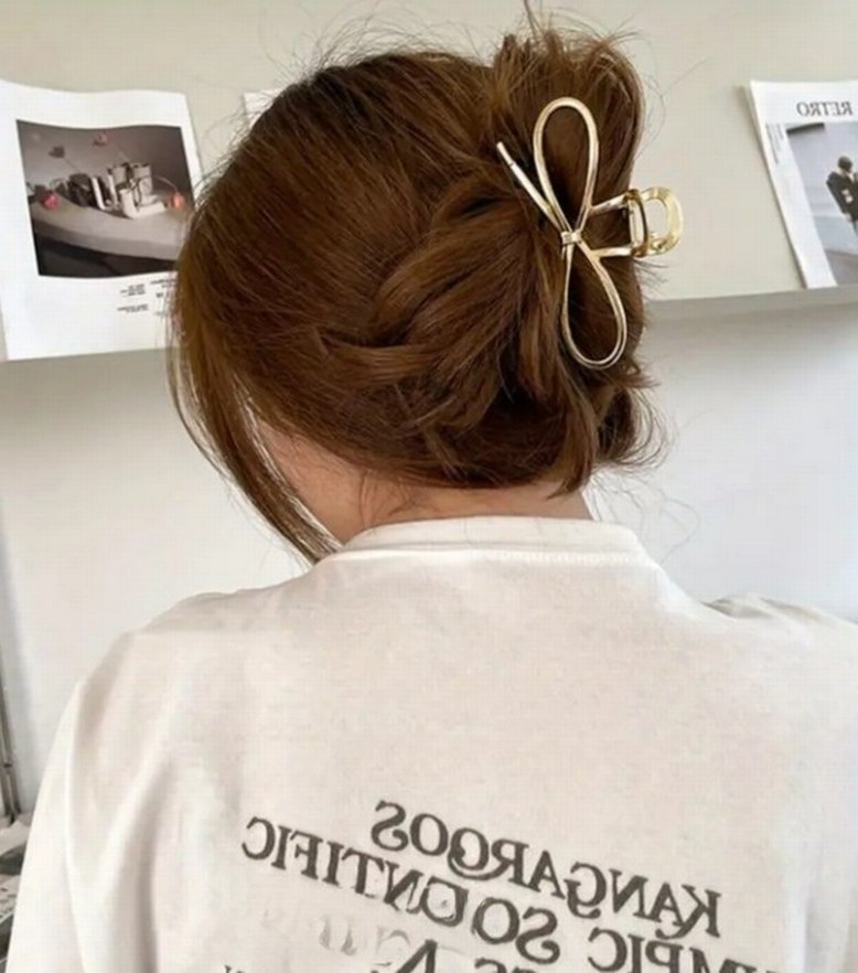 Altın Metalik Fiyonk Saç Tokası - Görsel 2