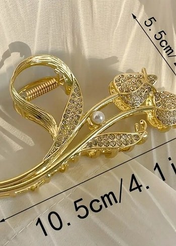 Taş Lale Detaylı Altın Saç Tokası - Görsel 3