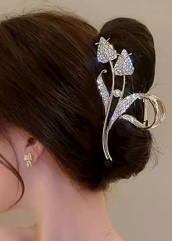 Taş Lale Detaylı Altın Saç Tokası - Görsel 2