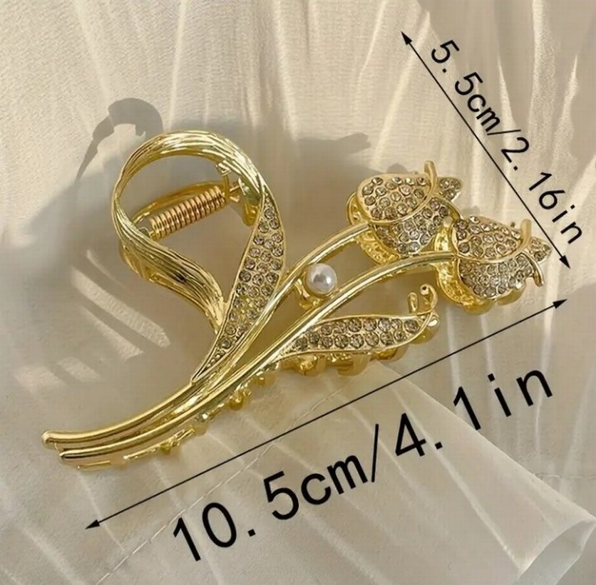 Taş Lale Detaylı Altın Saç Tokası - Görsel 3