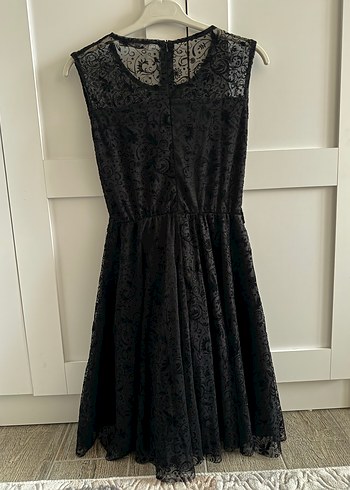 Dantel Detaylı Siyah Midi Gotik Elbise - Görsel 2