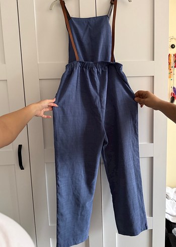 Kadın Lacivert Denim Uzun Askılı Tulum - Görsel 2