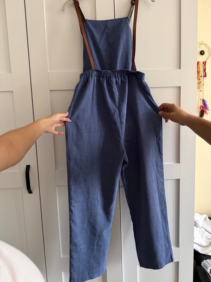 Kadın Lacivert Denim Uzun Askılı Tulum - Görsel 2