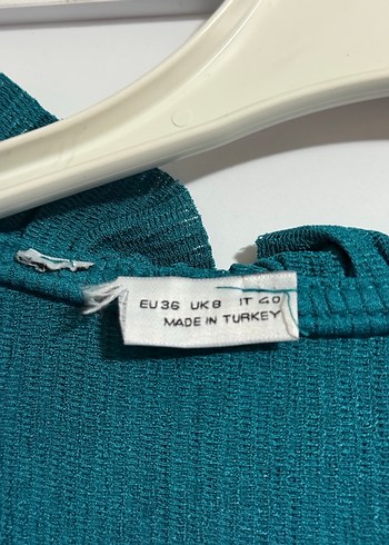 Kadın Turkuaz Midi Fırfırlı V Yaka Elbise - Görsel 3