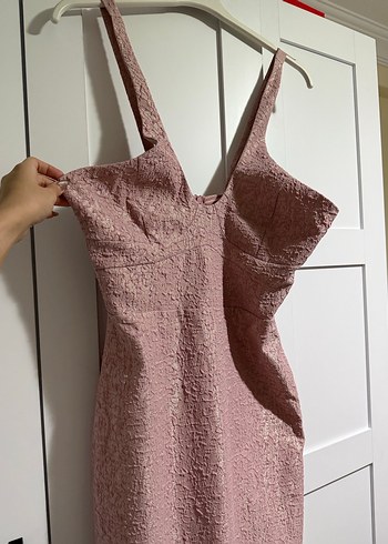 Pembe Baskılı Yırtmaçlı Kadın Elbise - Görsel 3