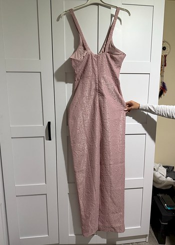 Pembe Baskılı Yırtmaçlı Kadın Elbise - Görsel 4