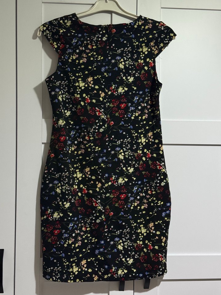 Desenli V Yaka Midi Kadın Elbise - Görsel 3