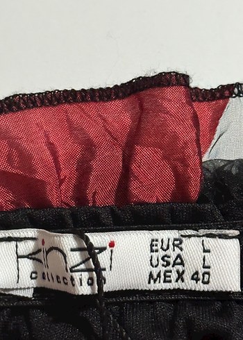 Kırmızı Siyah Fırfırlı Straplez Bluz - Görsel 3