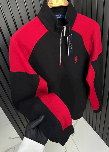 Polo Ralph Lauren Fermuarlı Siyah Kırmızı Erkek Kazak - Görsel 2