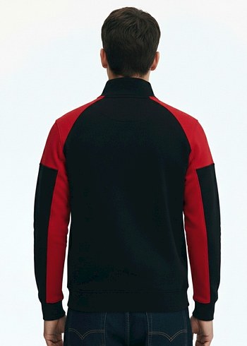 Polo Ralph Lauren Fermuarlı Siyah Kırmızı Erkek Kazak - Görsel 6